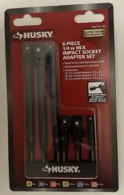 Husky (6) Piece 1/4 Hex impact Socket Adapter Set - 1/2, 3/8, 1/4 drive - New