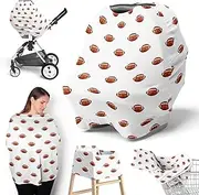 Sweet Jojo Designs Brown White Football Boy Infant Baby Car Seat Cover Nursing Breastfeeding High Chair Shopping Cart Stroller Carseat Canopy Carrier Multipurpose Use for Sports Themed Collection