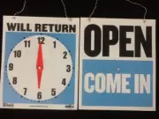Open Closed Will Return Sign Clock 9"x7.5" Store Hours _FREE SUCTION CUP