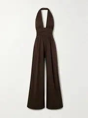 [MICHAEL KORS COLLECTION] MICHAEL KORS COLLECTION - Stretch-crepe Halterneck Jumpsuit - Brown - US12 US 12 Brown
