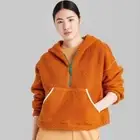 Wild Fable NWT Women's S Rust Sherpa Cropped Half-Zip Hoodie Teddy Jacket