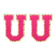 Chenille Letter Patches 2.2" Letter U Embroidered Patch (Rose Red, Pack of 2)