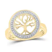 10K YELLOW GOLD ROUND DIAMOND TREE OF LIFE CIRCLE RING 1/10 CTTW