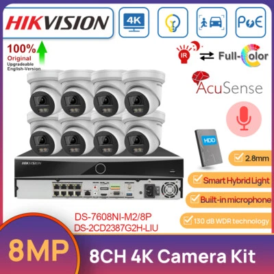 Hikvision 32MP 8K 8CH NVR 8MP Smart Hybrid Light ColorVu POE Camera System Lot