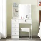 LED Dressing Table & Stool Makeup Mirror LED Light Drawer Storage Cabinet White