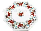 15" Marble Side Table Top Semi Precious Stones Handmade marquetry home Decor