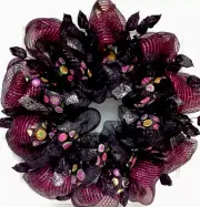 Haunting Black Roses Halloween Wreath Handmade Deco Mesh