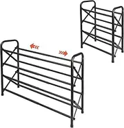 4-Tier Expandable Shoe Rack, Adjustable Metal Shoe Rack for Front Door Metal Black Free Standing Shoe Storage Organizer for Small Space Entryway Garage Hallway Bedroom Easy to Assemble, Black