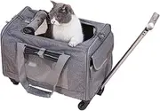 Cat Travel Carrier – Wheeled Pet Carrier for Travel, Soft Cat Bag with Retractable Handle | Cabin Approved Carrier for Small Dogs, Portable Rolling Bag for Cats, Compact Indoor Pet Crate