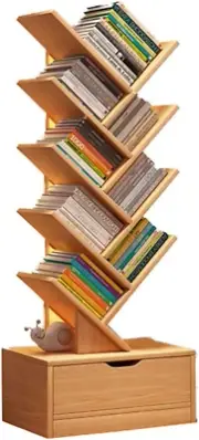 10 Tier Tree Book Shelf,Tree Shaped Creative Bookcase,Wood Book Storage Rack wit