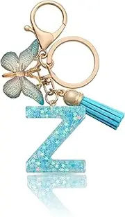 [MORSUNBELA] Letter Keychain Keyring Initial Key Chains Letter Butterfly Keychain Women's Keyrings & Keychains Blue Keychains