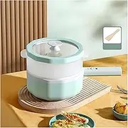 Mini Electric Hot Pot, 1.5L Electric Stew Pot with 2-Speed Adjustment, Ceramics Glaze Non-Stick Multi Electric Skillet Cooker with Steamer, Portable Electric Pan for Stew/Ramen/Pasta/Soup