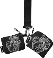 [XYMZR] Heart Black and White Mini Zip Around Wristlet keychain Wallet for Women Personalized Pattern Detachable Dual Pouch Wristlet Portable Wallet Phone Coin Purse, Multi-colored, One Size
