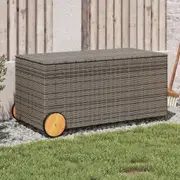 Garden Storage Box with Wheels Grey 190L Poly Rattan vidaXL