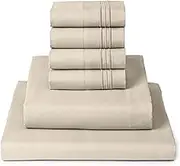 Mellanni RV Short Queen Sheets - 4 PC Iconic Collection Bedding - Hotel Luxury, Extra Soft, Cooling Bed Sheets - Deep Pocket up to 10 inch (RV/Short Queen, Beige)