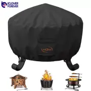 Round Fire Pit Cover Waterproof Windpoof BBQ Grill Protector Outdoor Heavy Duty