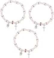 Beatifufu Cross Charm Bead Bracelet Crystal Pearl Bracelet for Women Girls Baptism Jewelry