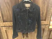 NWT ANTHROPOLOGIE PILCRO & LETTERPRESS Denim Jean/Biker Sequin Jacket Sz XS