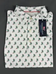 Vineyard Vines Golf Shirt Polo Peach Tea Print Palmero Medium White MSRP $110