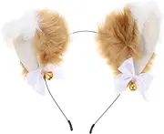 OFFIGAM Cat Ear Bell Headband Fox Ears Plush Ears Headband Plush Hair Wired Faux Animal Headband Men Halloween Animal Headband Corgi Costume for Headbands Furry Ears Fabric Brown
