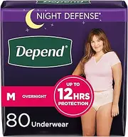 Depend Night Defense Adult Incontinence & Postpartum Bladder Leak Underwear for Women, Disposable, Overnight, Medium, Blush, 80 Count, Packaging May Vary