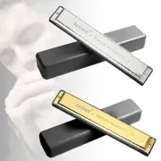 24 Holes C Key + Case Instrument Kid 48 tones Gift Tremolo Polyphonic Harmonica