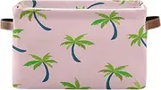Cartoon Palm Trees Pink Fabric Container, Collapsible Decorative Organizer Box with Handle for Home/office, Set of 2