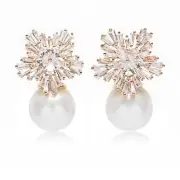 Fashion Chic Simulated Pearl Studs Snowflake Earrings For Women Gold