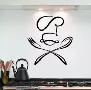 Chef Hat Fork Spoon Wall Decal Kitchen Wall Accent Decal Sticker Free Shipping