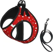 Red And White Polka Dots print Dog Harness and Leash Set, Reflective Adjustable Puppy Vest for Small Medium Large Dogs, Cats