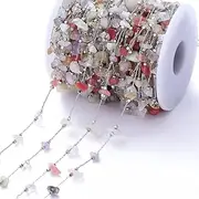 [Generic] 2 Meter Stone Chain Crystal Irregular Crystal Beads Chains Necklace Bracelet Components for DIY Jewelry Making Stainless Steel Chains(Color F)