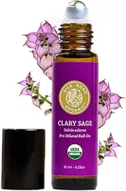 Organic Clary Sage Essential Oil Roll on, 100% Pure USDA Certified Aromatherapy for Stress, PMS and Balancing Hormones - 10 ml
