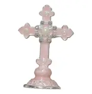 Mini Pink Standing Cross with Pearls & Diamante Crystals