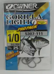 Owner 5307-111 Gorilla Light Live Bait Hook Black Chrome Size 1/0 25Ct Hook