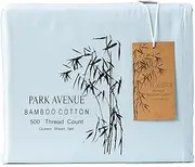 Park Avenue 500 Thread Count Natural Bamboo Cotton Bed Sheet Set, King Single, Mid Blue