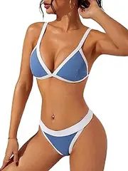 [swimall] Women Two Piece Swimsuit Tie Side Bottom Triangle Bikini Back Cross Swimwear