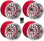 LSI 10" 14-Spoke Red/Machined Golf Cart Wheels/Rims E-Z-GO & Club Car