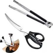 Korean Barbecue Scissors and Clip Set, BBQ Scissors BBQ Tongs, Kitchen Scissors,