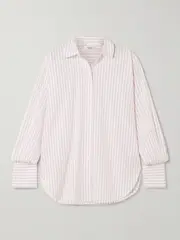 [FRAME] FRAME - The Oversized Striped Cotton-poplin Shirt - Pastel pink - medium medium Pink