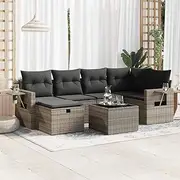 7 Piece Garden Sofa Set with Cushions Grey Poly Rattan Patio Bar Sets