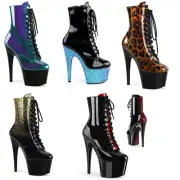Pleaser Heels 7" Black Red Platform Ankle Boot Clubwear Pole Dance shoe Ad1020F