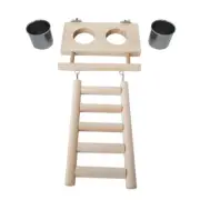 Bird Dish Parrot Feeding Cups Stainless Steel with Platform Ladder Toy