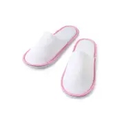 Pink Piping White Velour Closed Toe Hotel Slipper 28cm | Hotel Motel Bnb Supplie