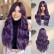 26 inch/66cm Long Curly Wig Dark Purple Cosplay H Wigs Side Bangs Women's Costume Wigs Festival Par Wig Heat Resistance Sy hetic Wig