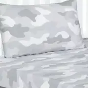 ARMY CAMOUFLAGE DOUBLE FITTED SHEET & 2X PILLOWCASES GREY - 3 PIECE SET BEDDING