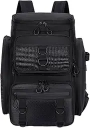 AIMALL Waterproof Fishing Backpack 42L with Multi Pockets, Outdoor Tackle Bag with Rod Holders and Gear Loops, Oxford Fabric Storage Pack for River Boat Ice Fishing