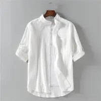在飛比找ETMall東森購物網優惠-棉麻短袖中國風白色立領襯衫T恤
