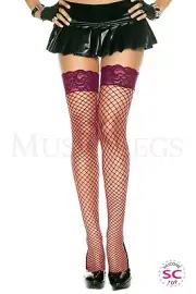 Women's, Silicone Lace Top Spandex Diamond Net Thigh High. Music Legs 49317 Bur