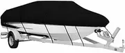 Waterproof Boat Cover, Trailerable Marine Grade Jumbo Heavy Duty Boat Cover with Adjustable Tightening Straps, for V-Hull, Tri-Hull Fishing, Runabout, Pro-Style Bass Boat (Black, 19-21FT)