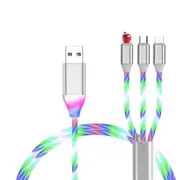 4PCS 1m LED Flowing Light Up 3 in 1 Charging Cable, Micro Type-C iPhone Cable
